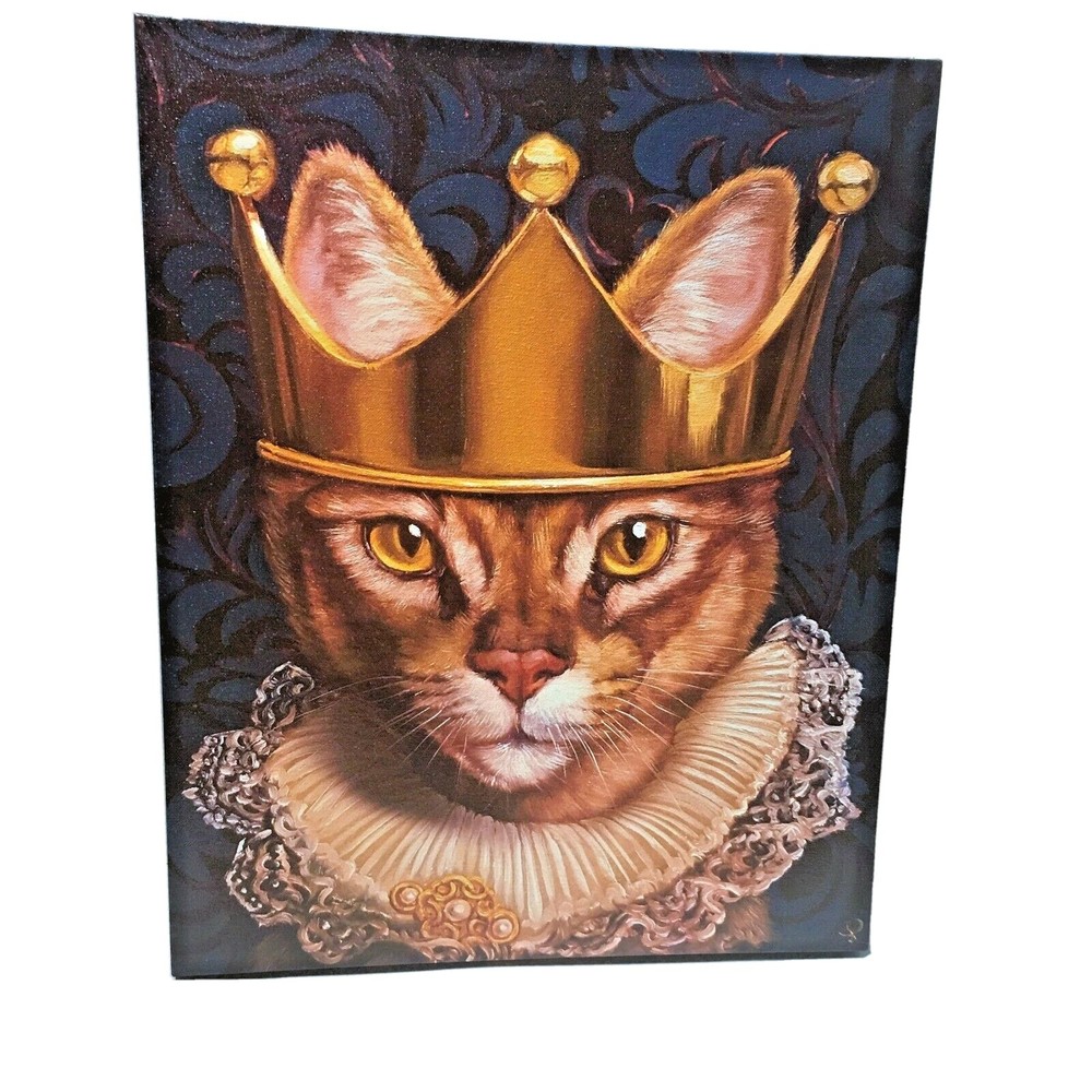 Royal Cat Art Print - Gold Crown on Brown Tabby